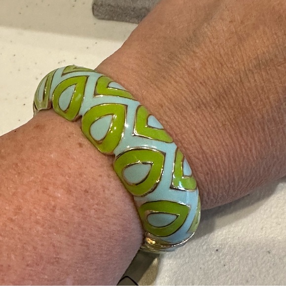 NWT Sequin by Nordstrom Clamper Bangle Bracelet-blue & green geometric design - Picture 1 of 13